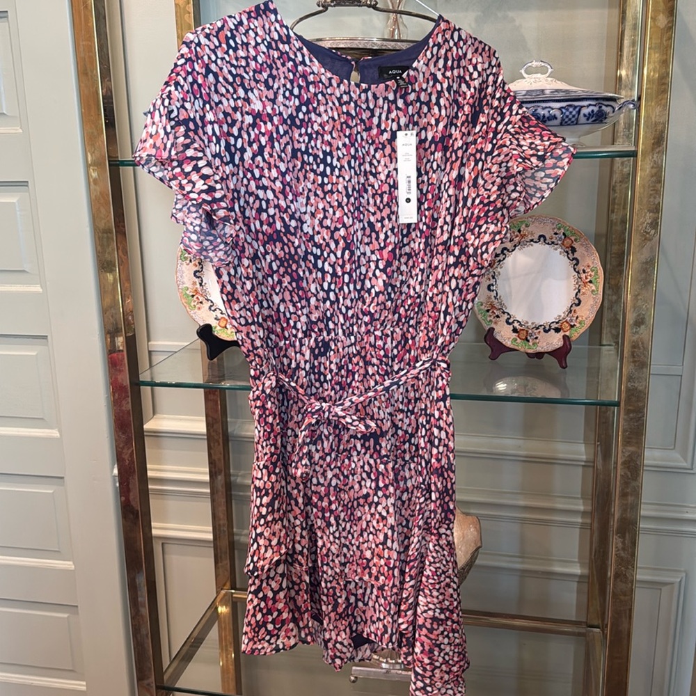 Brand new Aqua multi colored dots cool breezy dress sz L